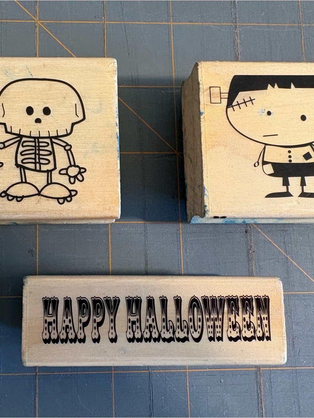Set of 3 Halloween Wood Stamps - Black Graphics